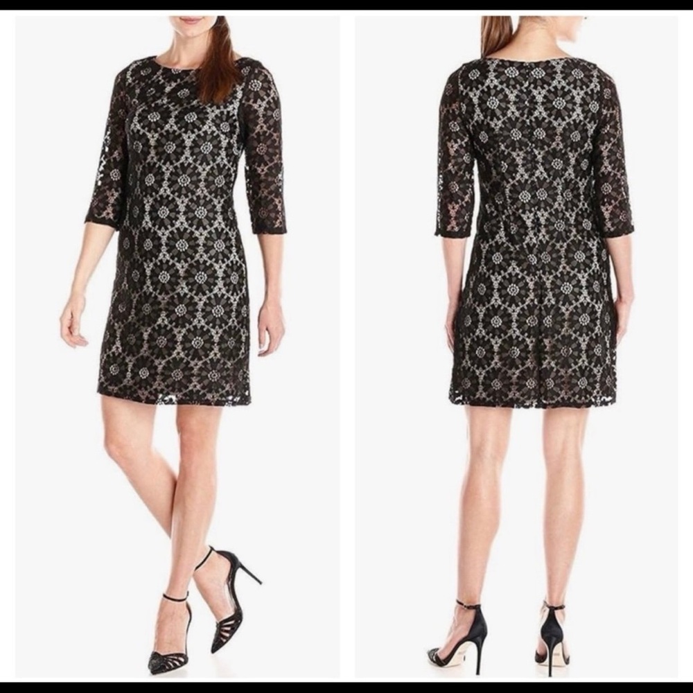 Jessica Howard black and nude lined lace shift dress new size 22 W